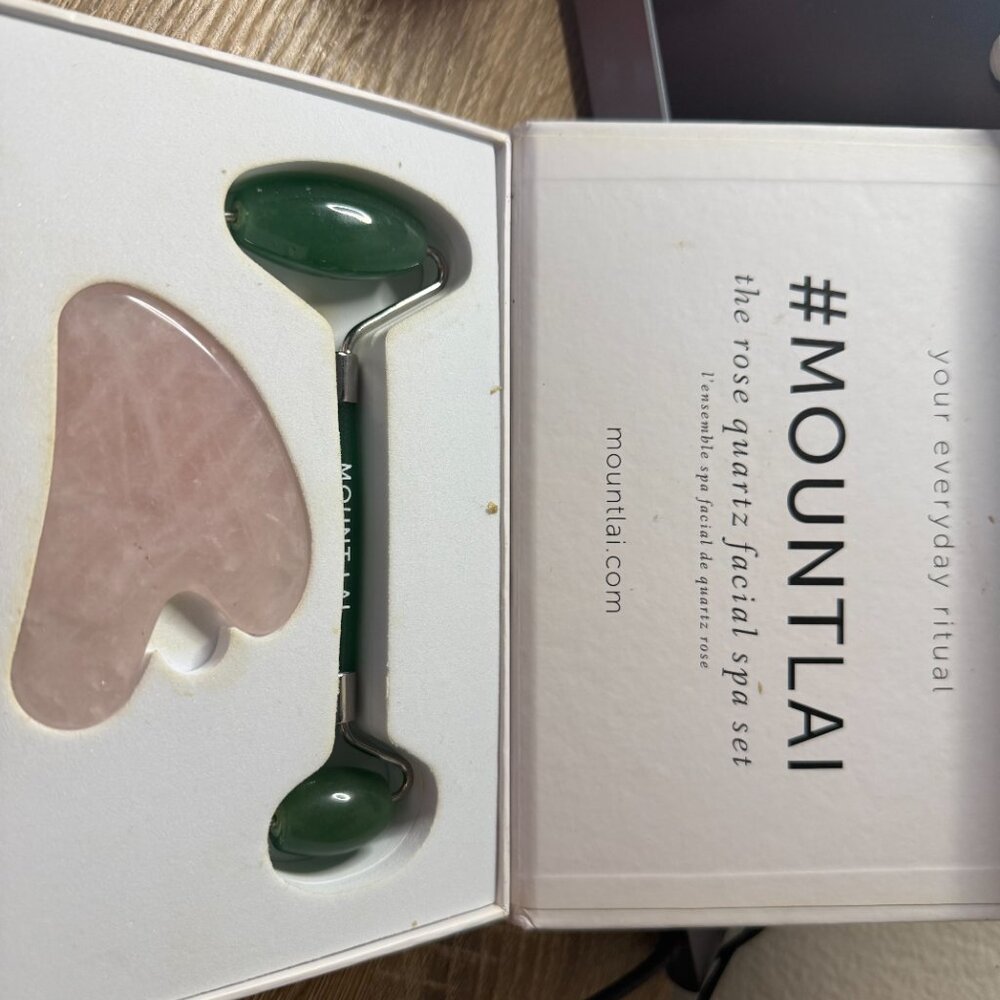 Mount Lai Jade Roller & Rose Quartz Gua Sha Set | Facial Massage Tools